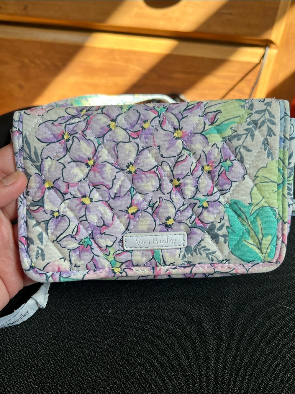 Vera Bradley Lavender Floral Quilted Crossbody Wallet with Mint Accents